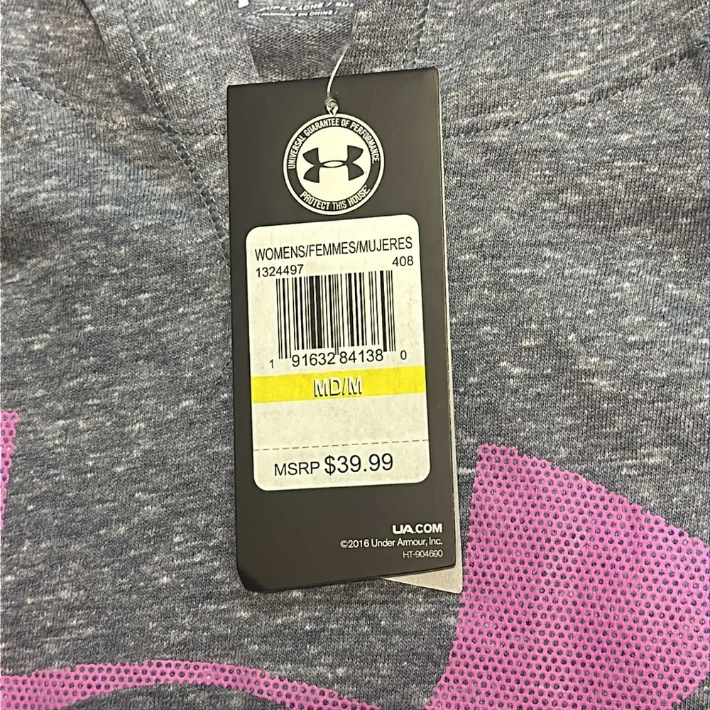 NWT. Woman’s Grey & Purple Under Armour hooded T-shirt. Size M. - Picture 3 of 6